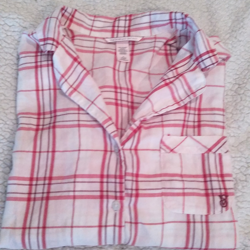 VICTORIA SECRET Button Down Red Plaid Pajama Sleep Shirt Sz.M